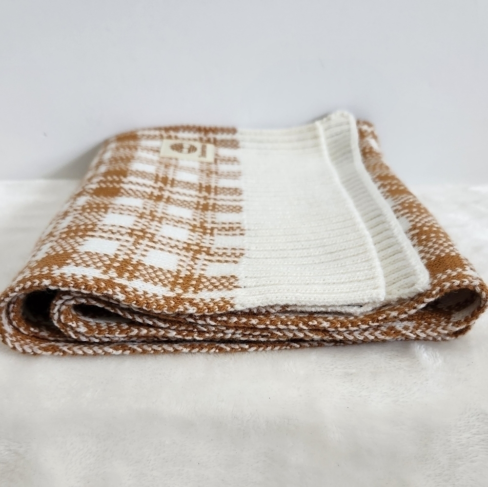 Timberland Wheat Mustard Yellow White Plaid Knit Acrylic Scarf Unisex - Picture 9 of 12
